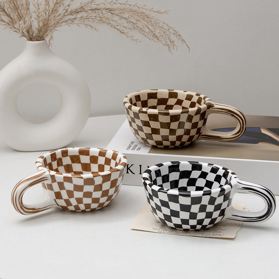 Irregular Chessboard Ceramic Mug