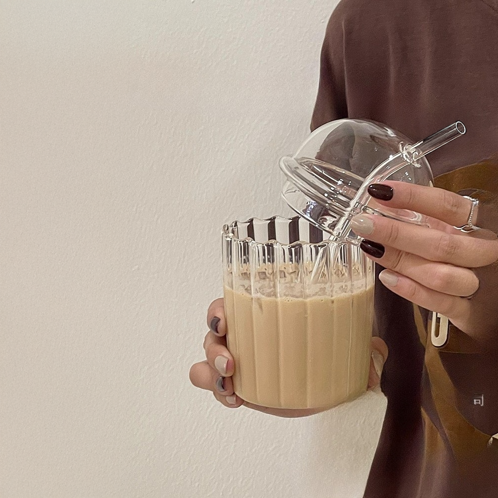 Glass 'Takeaway' Coffee Cup with Lid & Straw