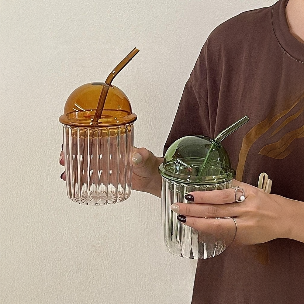 Glass 'Takeaway' Coffee Cup with Lid & Straw