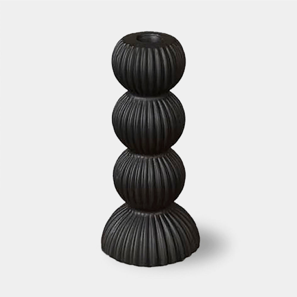 Variant image for Modern Ceramic Candle Holders for Pillar Candles – Ribbed Design in Black and White, Small and Large Sizes-2