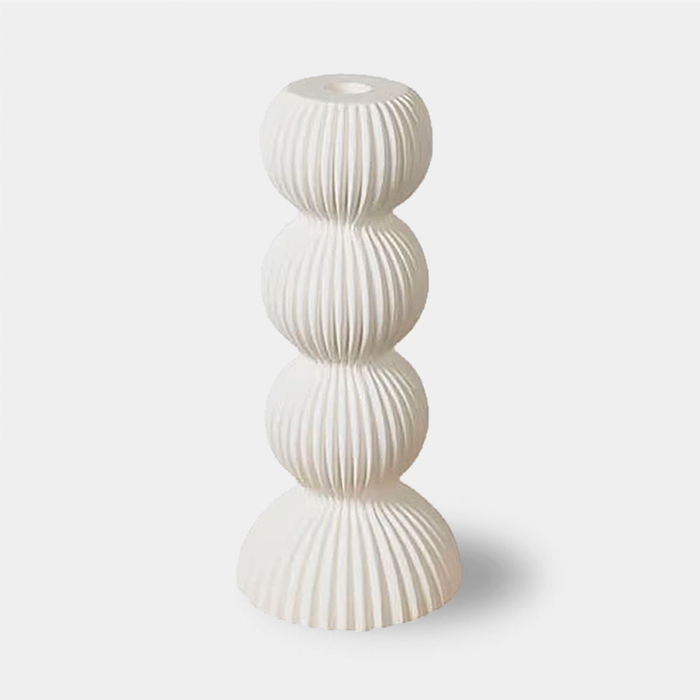 Variant image for Modern Ceramic Candle Holders for Pillar Candles – Ribbed Design in Black and White, Small and Large Sizes-4