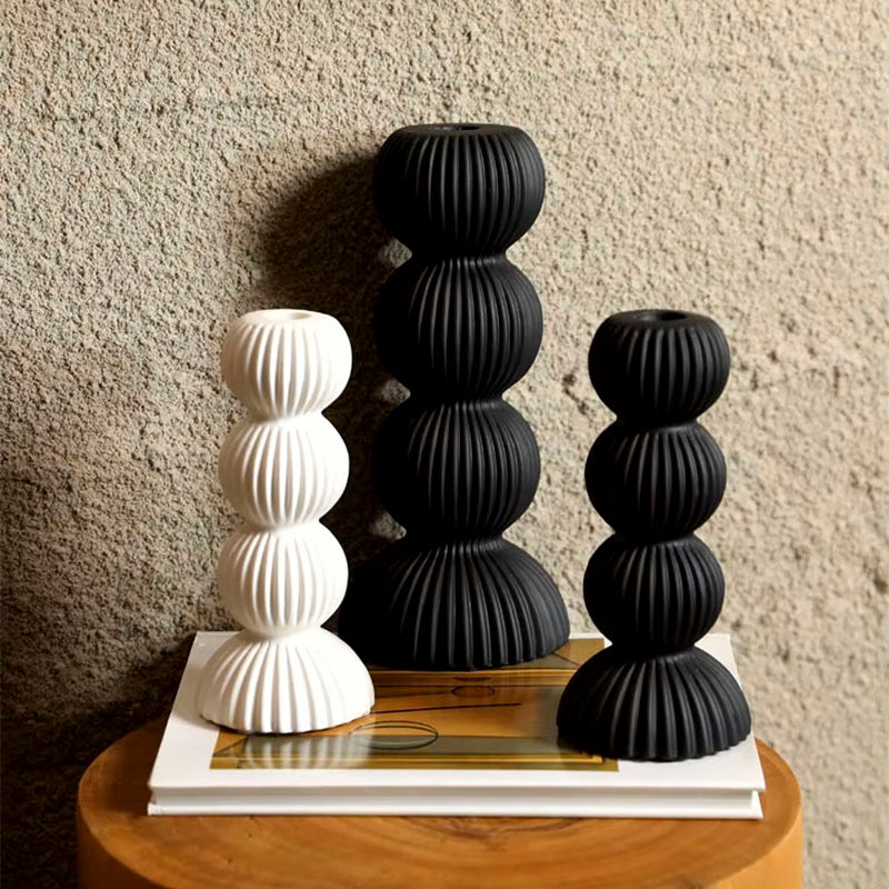 Modern Ribbed Ceramic Candle Holders