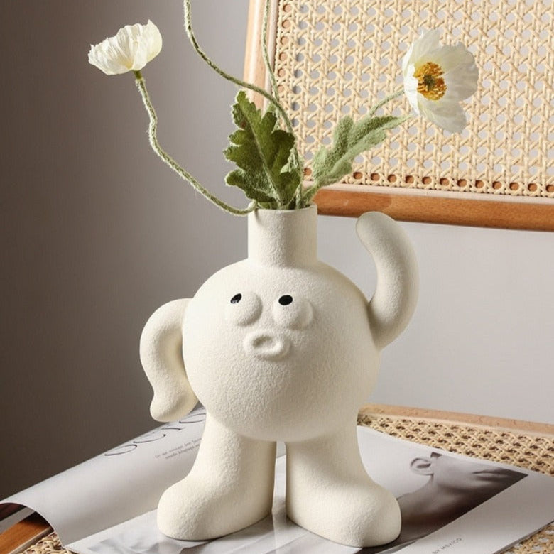 Whimsical Ceramic Flower Vase with Unique Character Design for Home Decor – Durable and Versatile-2