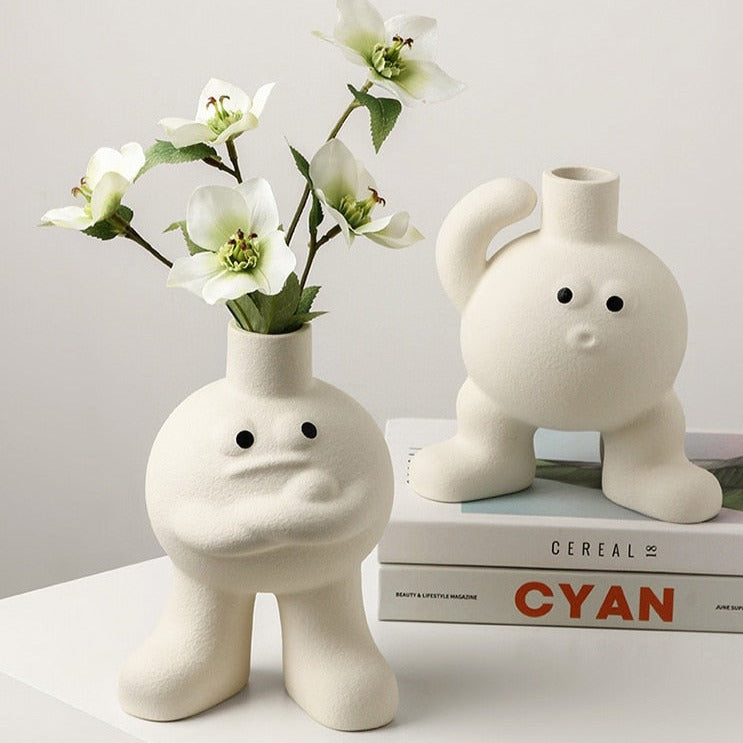 Whimsical Ceramic Flower Vase with Unique Character Design for Home Decor – Durable and Versatile-1