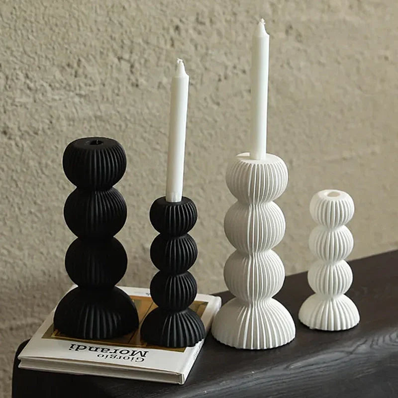 Modern Ribbed Ceramic Candle Holders