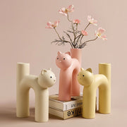 Ceramic Cat Flower Vase in Pastel Colors – Whimsical Home Decor for Flowers and Accents-2