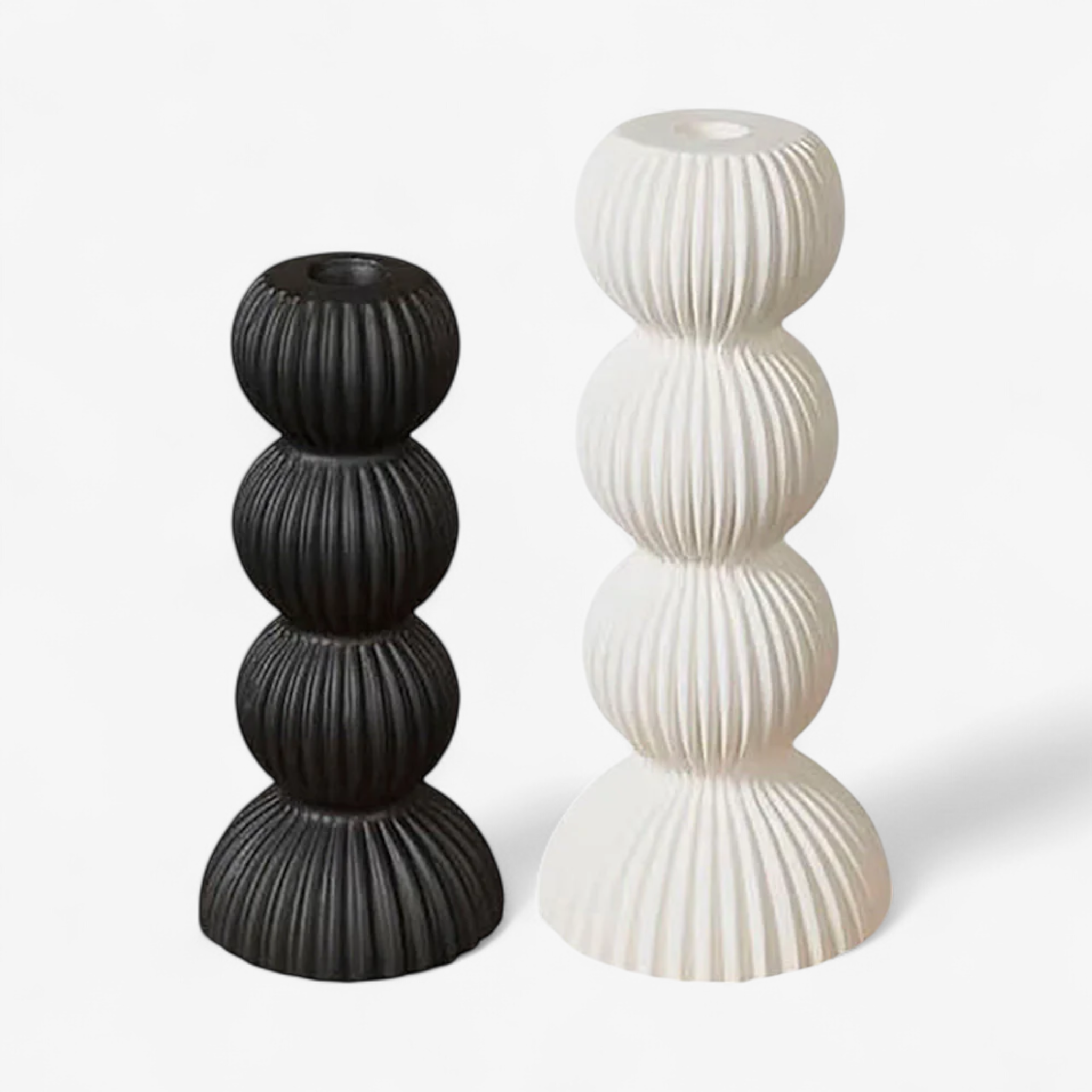 Modern Ribbed Ceramic Candle Holders