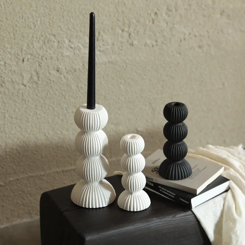 Modern Ribbed Ceramic Candle Holders