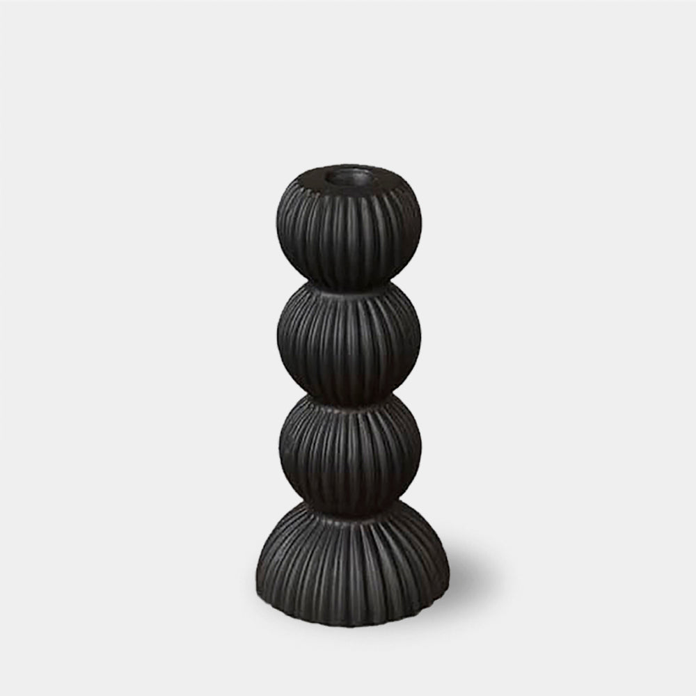 Variant image for Modern Ceramic Candle Holders for Pillar Candles – Ribbed Design in Black and White, Small and Large Sizes-1