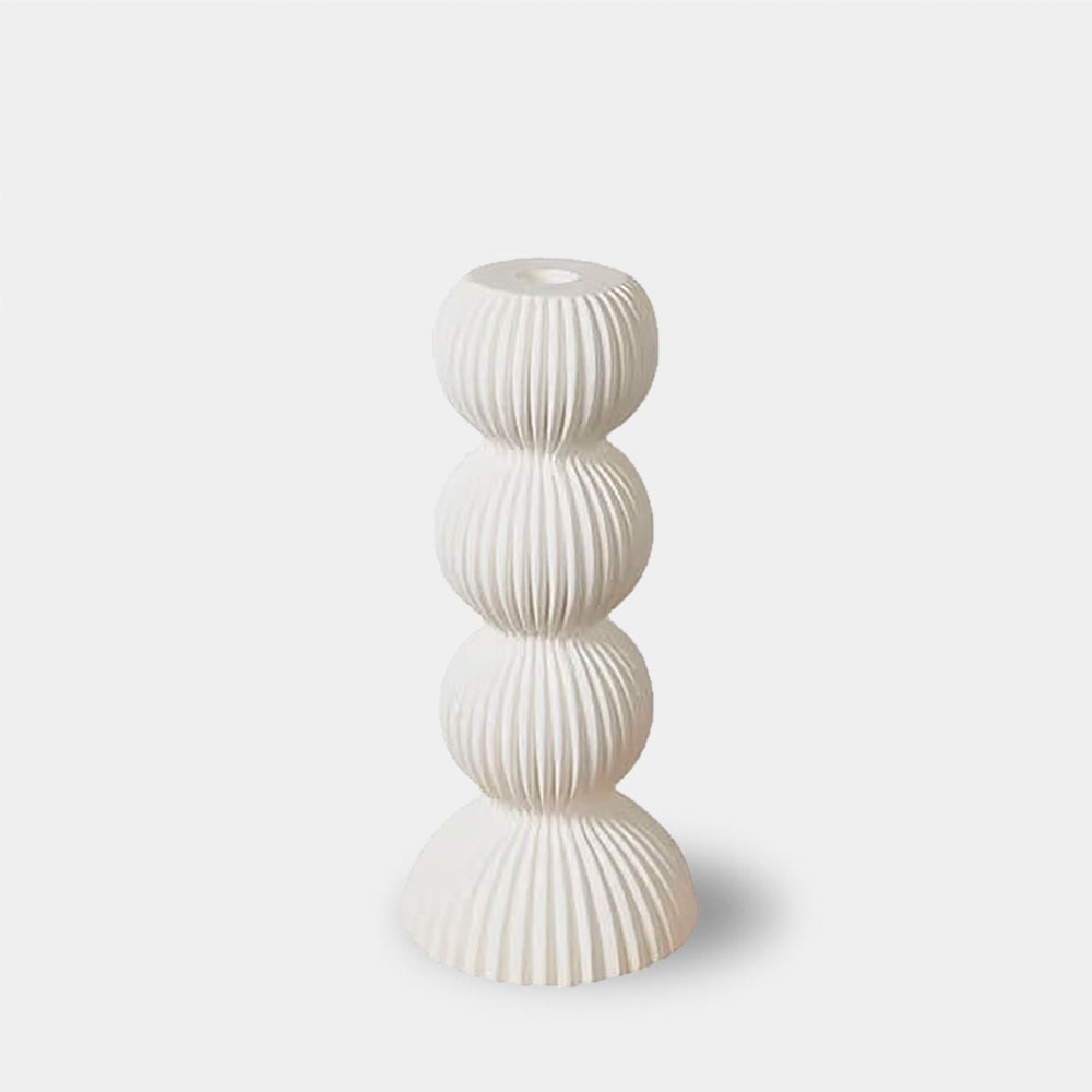 Variant image for Modern Ceramic Candle Holders for Pillar Candles – Ribbed Design in Black and White, Small and Large Sizes-3