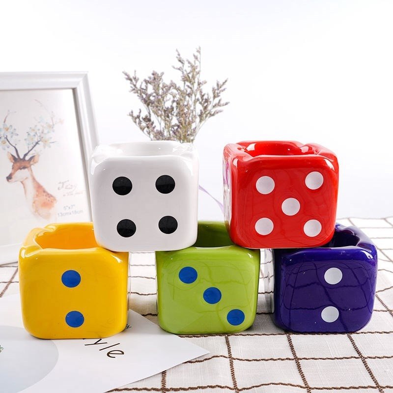 Ceramic Dice-Shaped Ashtray – Unique White Ashtray for Indoor and Outdoor Smoking Sessions-5