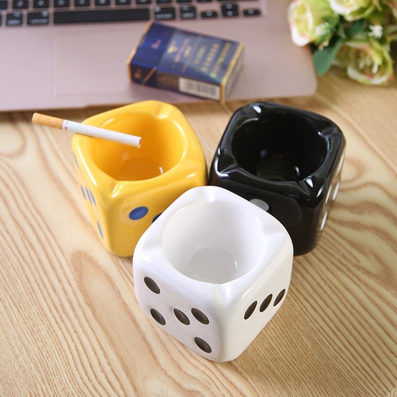 Ceramic Dice-Shaped Ashtray – Unique White Ashtray for Indoor and Outdoor Smoking Sessions-3