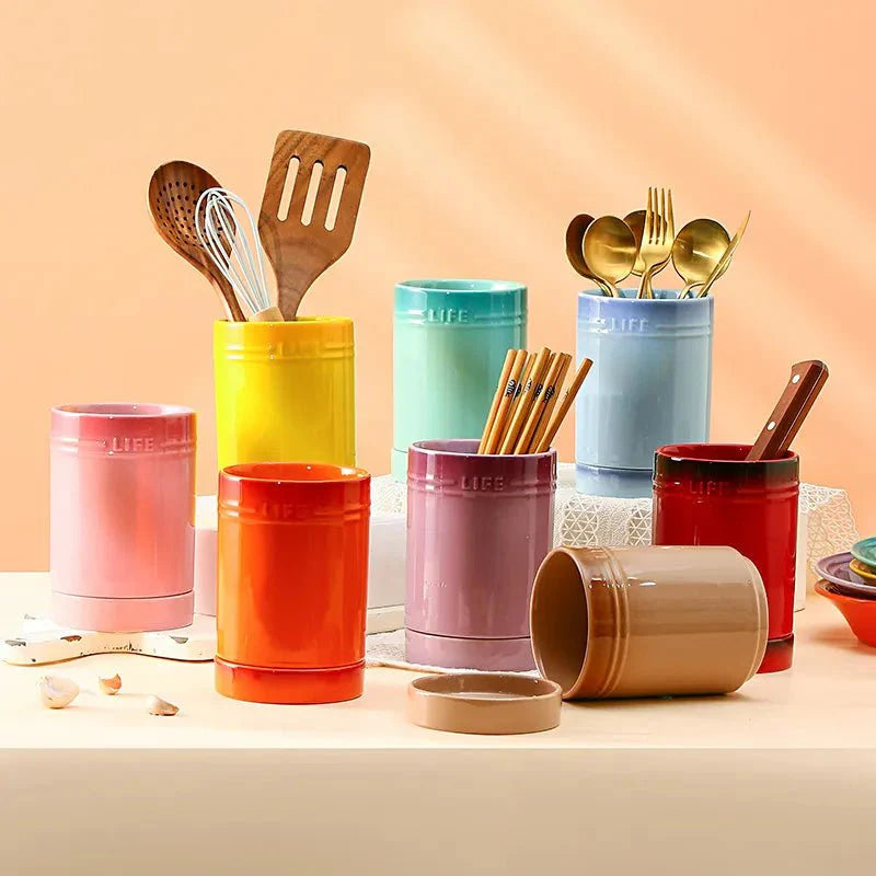 Ceramic Kitchen Utensil Organizer – Colorful Cutlery Holder for Countertop Storage, 15.4 x 10.4 cm-2