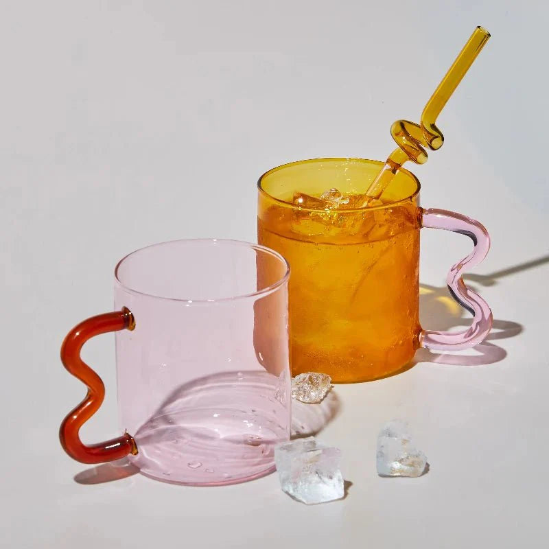 Colorful Handmade Glass Coffee Mug with Unique Squiggle Handle – 300ml Eco-Friendly Drinkware-3