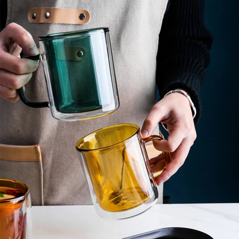 Colorful Double-Walled Glass Coffee Mug with Handle – 350ml Insulated Drinkware for Hot Beverages-3