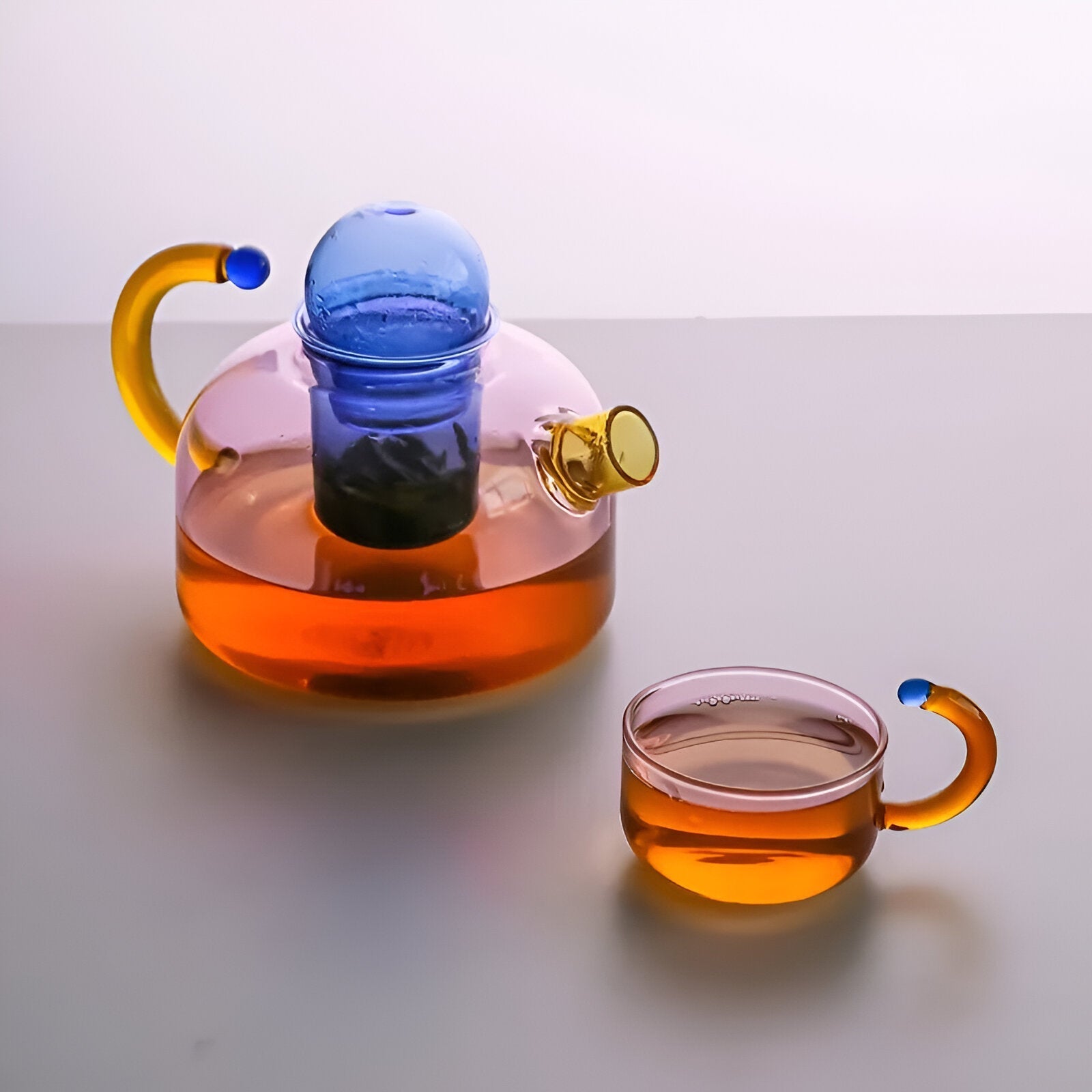 Translucent Glass Teapot Set with Integrated Filter – Stylish Heat-Resistant Tea Pots in Contrasting Colors-6