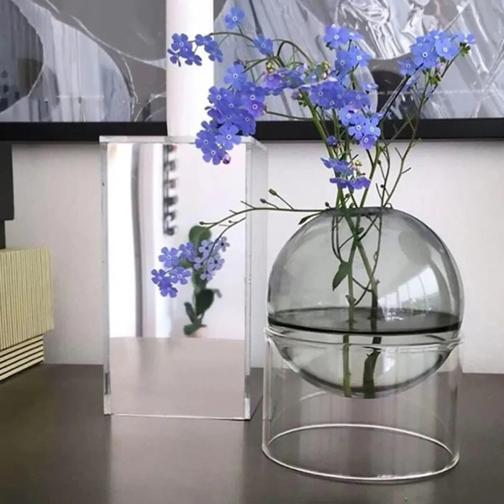 Modern Round Clear Glass Vase for Hydroponics and Floral Arrangements – 8cm Diameter, Durable Borosilicate Material-3