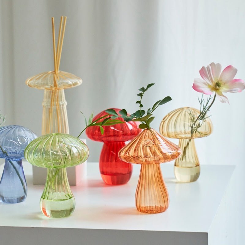 Mini Glass Mushroom Bud Vase – Unique Small Vase for Hydroponic Flowers and Home Decor-2