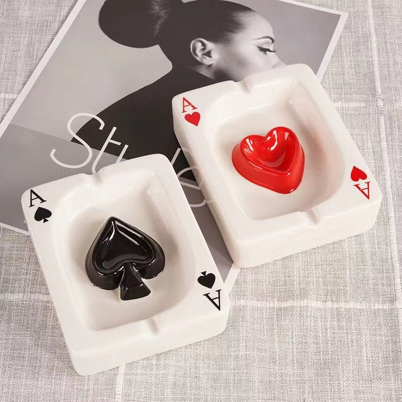 Poker Themed Ceramic Ashtray – Square Red Heart Design for Stylish Home Decor-3