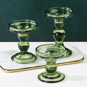 Vintage Green Glass Candlestick Holders