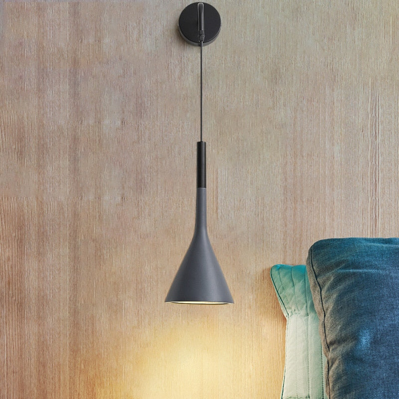 Variant image for Mid-Century Scandinavian Wall Light with Adjustable Cord – Modern Pendant Bedside Lighting in White, Black, or Grey-3