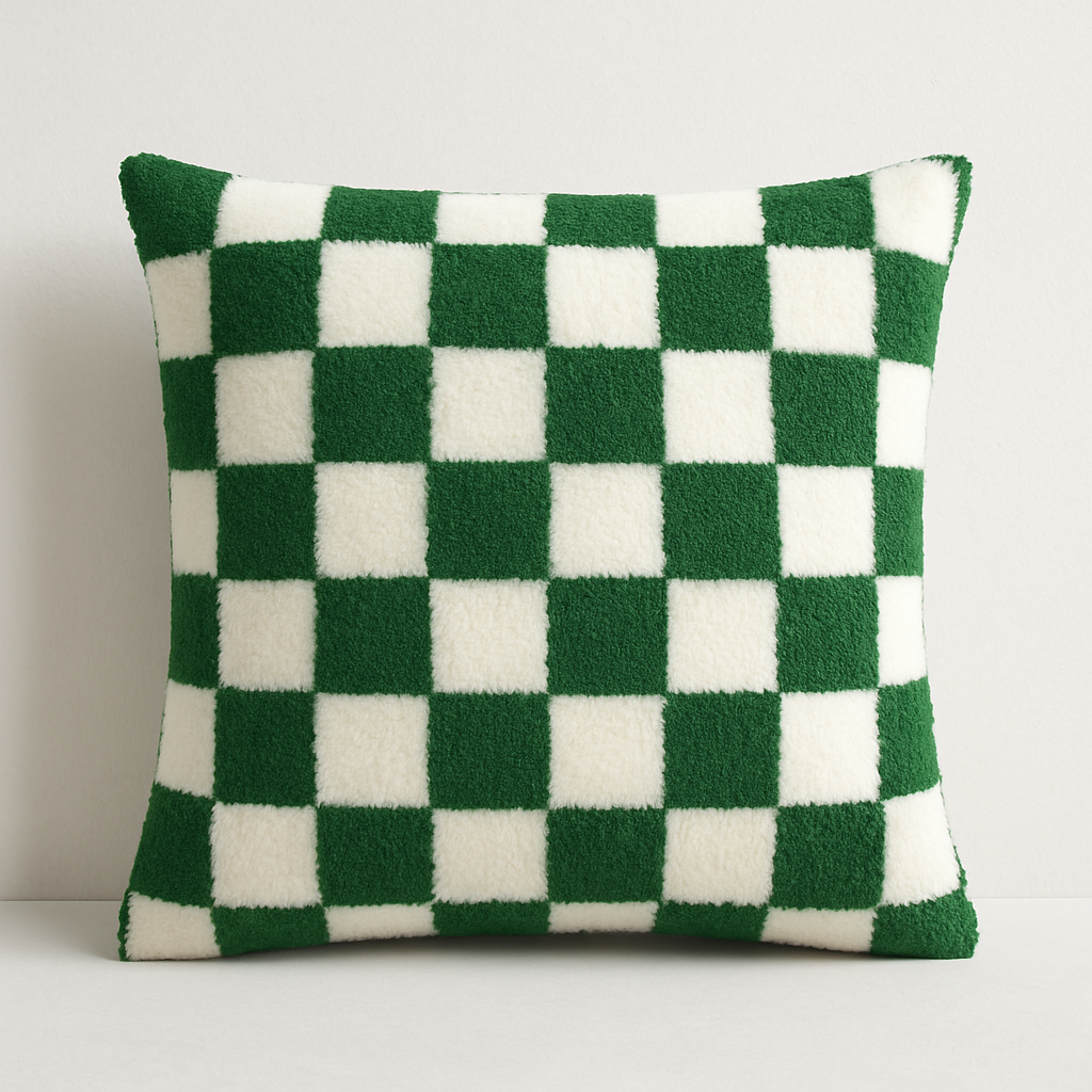 Plush Fleece Chequerboard Cushion Cover