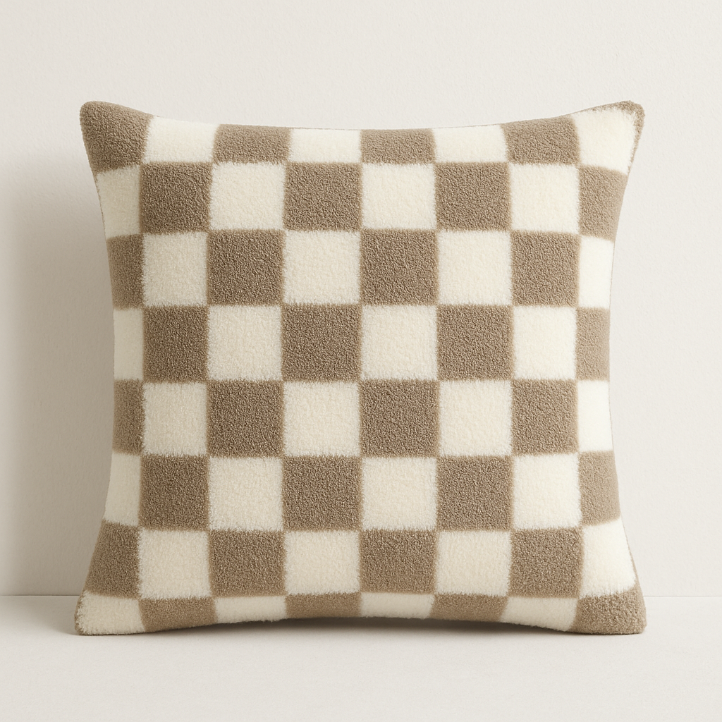 Plush Fleece Chequerboard Cushion Cover