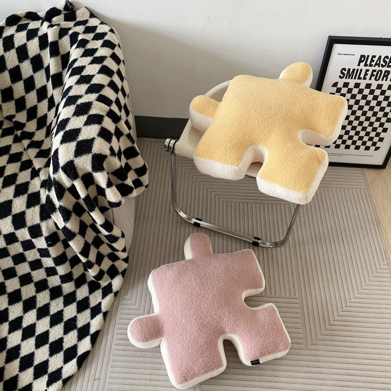 Fluffy Polyester Cushion for Chair, Sofa, and Bed – 55 x 55 cm Soft and Cozy Puzzle Design-2