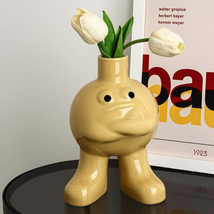 Whimsical Ceramic Flower Vase with Unique Character Design for Home Decor – Durable and Versatile-4