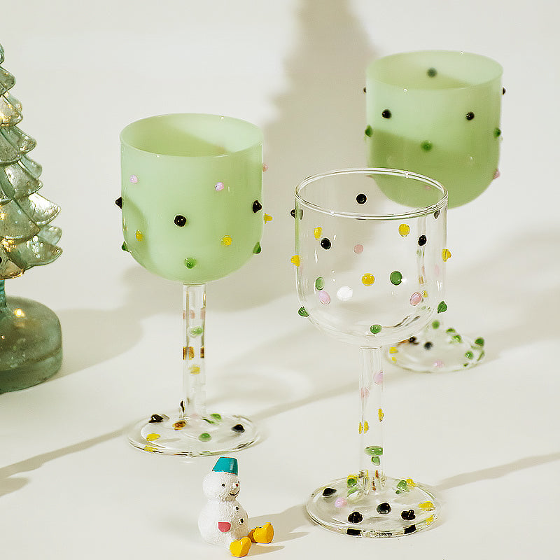Colorful Dots Wine Glass – 23cm Tall Borosilicate Glass, Dishwasher Safe, Ideal for Wine and Cocktails-1
