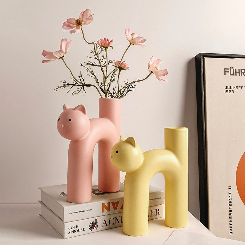 Ceramic Cat Flower Vase in Pastel Colors – Whimsical Home Decor for Flowers and Accents-6