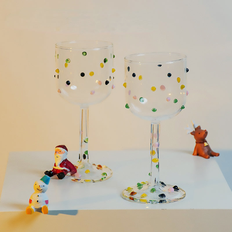 Colorful Dots Wine Glass – 23cm Tall Borosilicate Glass, Dishwasher Safe, Ideal for Wine and Cocktails-5