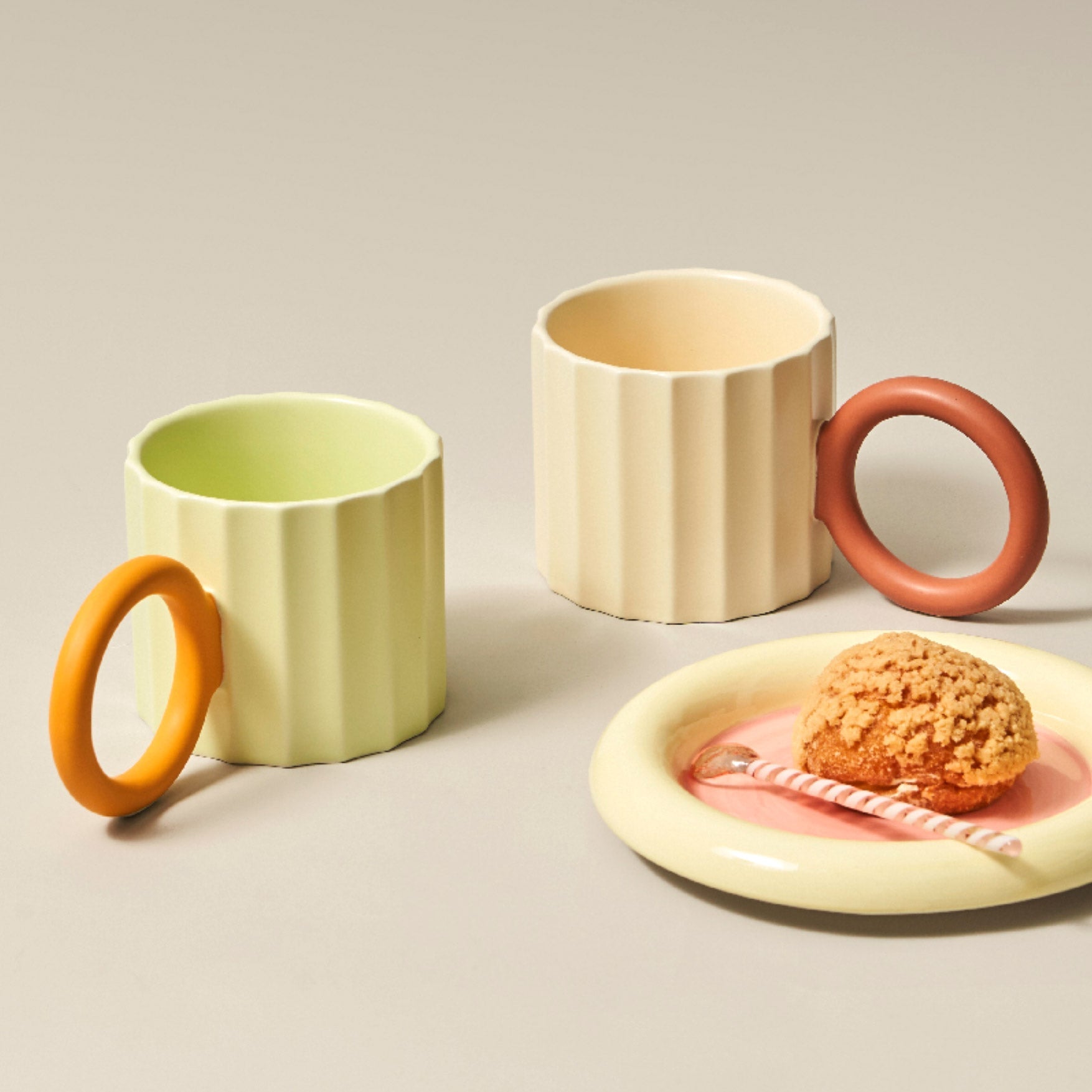 Handmade Ceramic Coffee Mug with Unique Ring Handle – Durable Pottery Coffee Cup, 8.2cm Diameter-1