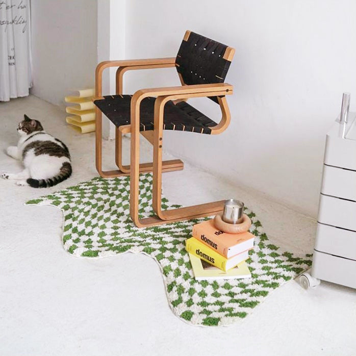 Wavy Checkerboard Mini Area Rug – Soft Washable Polyester with Anti-Slip Base, 120x88cm for Living Room-6