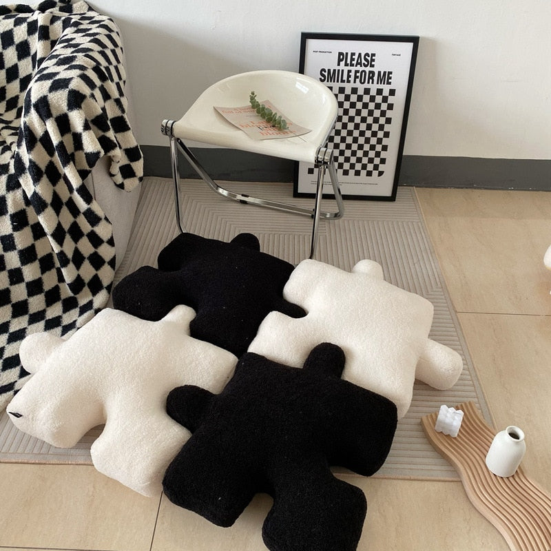 Fluffy Polyester Cushion for Chair, Sofa, and Bed – 55 x 55 cm Soft and Cozy Puzzle Design-5
