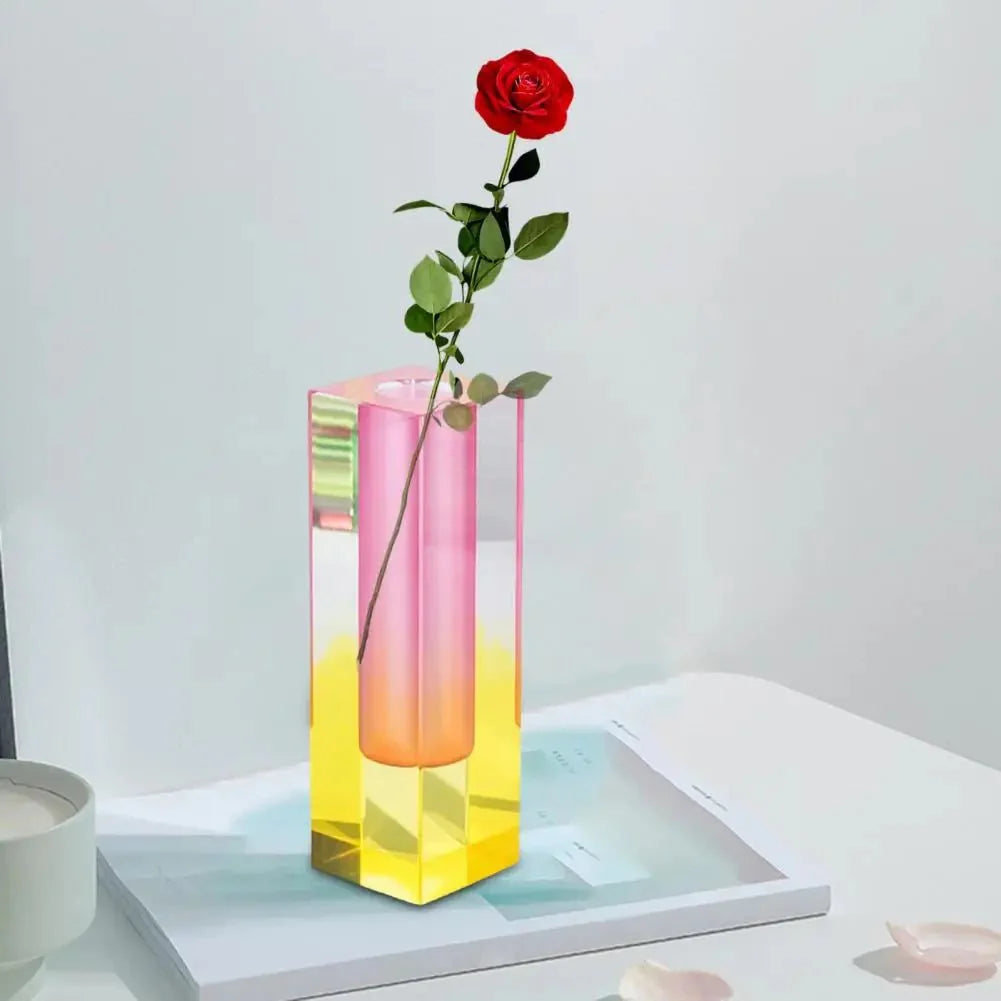 Modern Acrylic Cuboid Flower Vase with Crystal Effect for Elegant Floral Arrangements – Durable Tabletop Decor-4