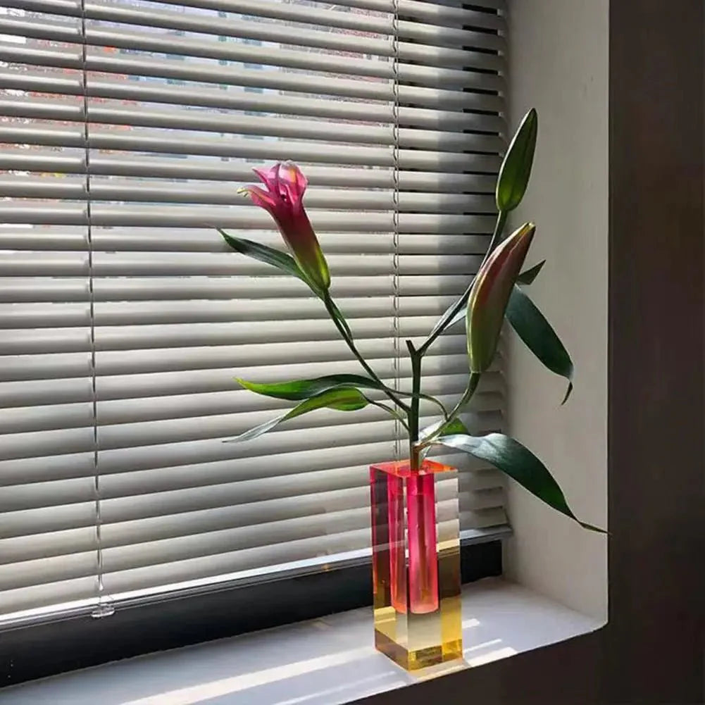 Modern Acrylic Cuboid Flower Vase with Crystal Effect for Elegant Floral Arrangements – Durable Tabletop Decor-3