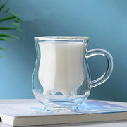 Double Layer Glass Coffee Mug with Cow Design – 250ml Capacity for Tea, Coffee, and Juices-2