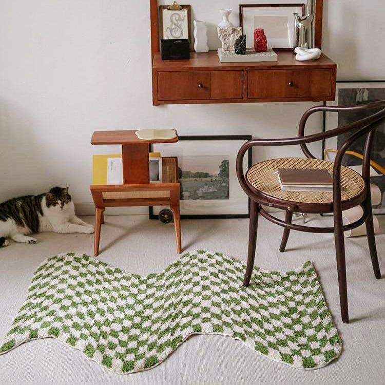 Wavy Checkerboard Mini Area Rug – Soft Washable Polyester with Anti-Slip Base, 120x88cm for Living Room-5