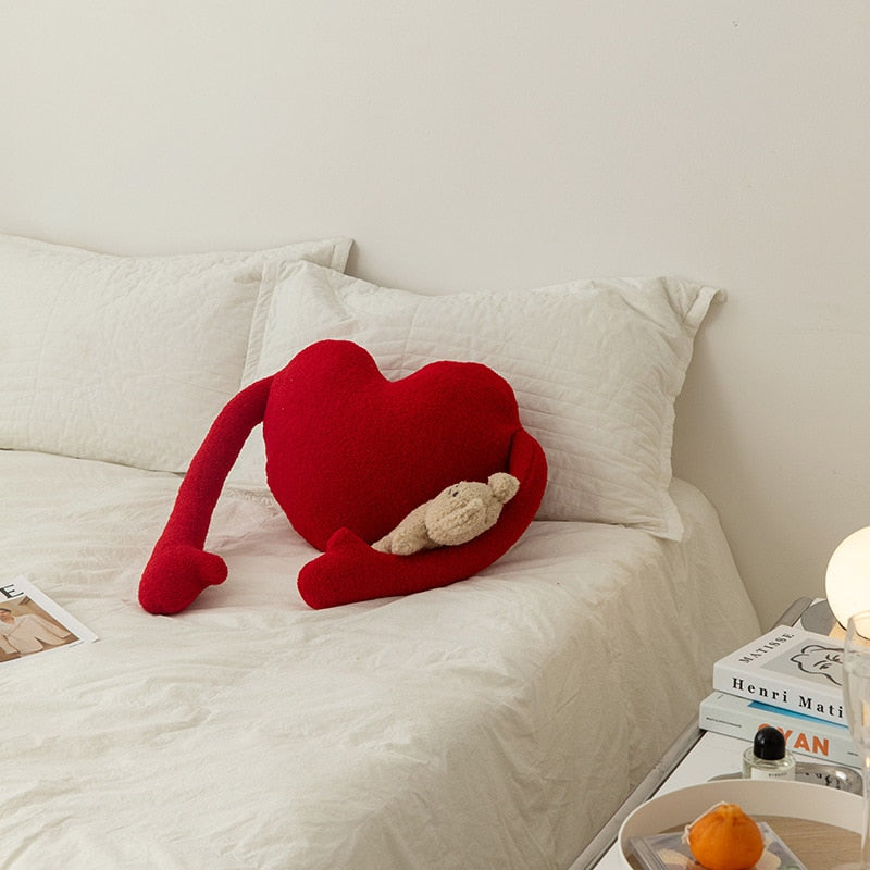 Red Heart Decorative Pillow with Arms – Unique Polyester Throw Pillow for Sofa, Chair, or Bed-3