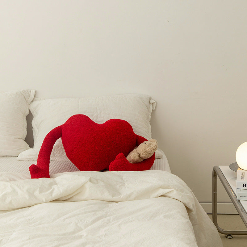 Red Heart Decorative Pillow with Arms – Unique Polyester Throw Pillow for Sofa, Chair, or Bed-2