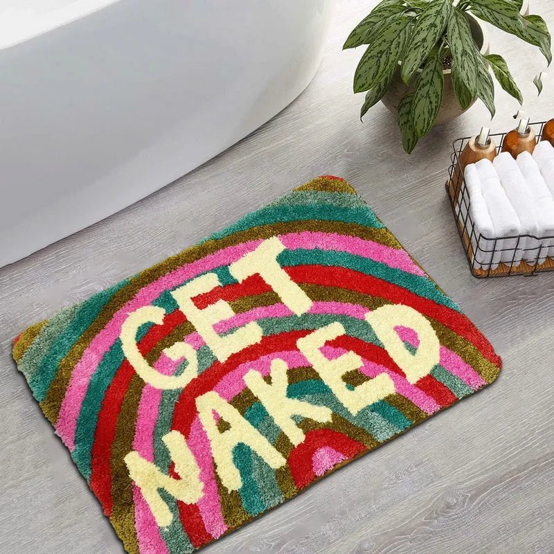 Variant image for Colorful Rainbow Bath Mat with Anti-Slip Design – Tufted Bathroom Mat Featuring 'Get Naked' Message-1