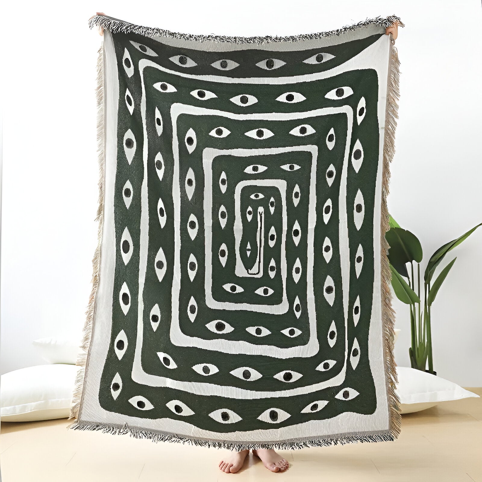 Cotton Throw Blanket, Soft Jacquard Woven Design, 150 x 125 cm, Cozy for Home and Outdoor Use-4