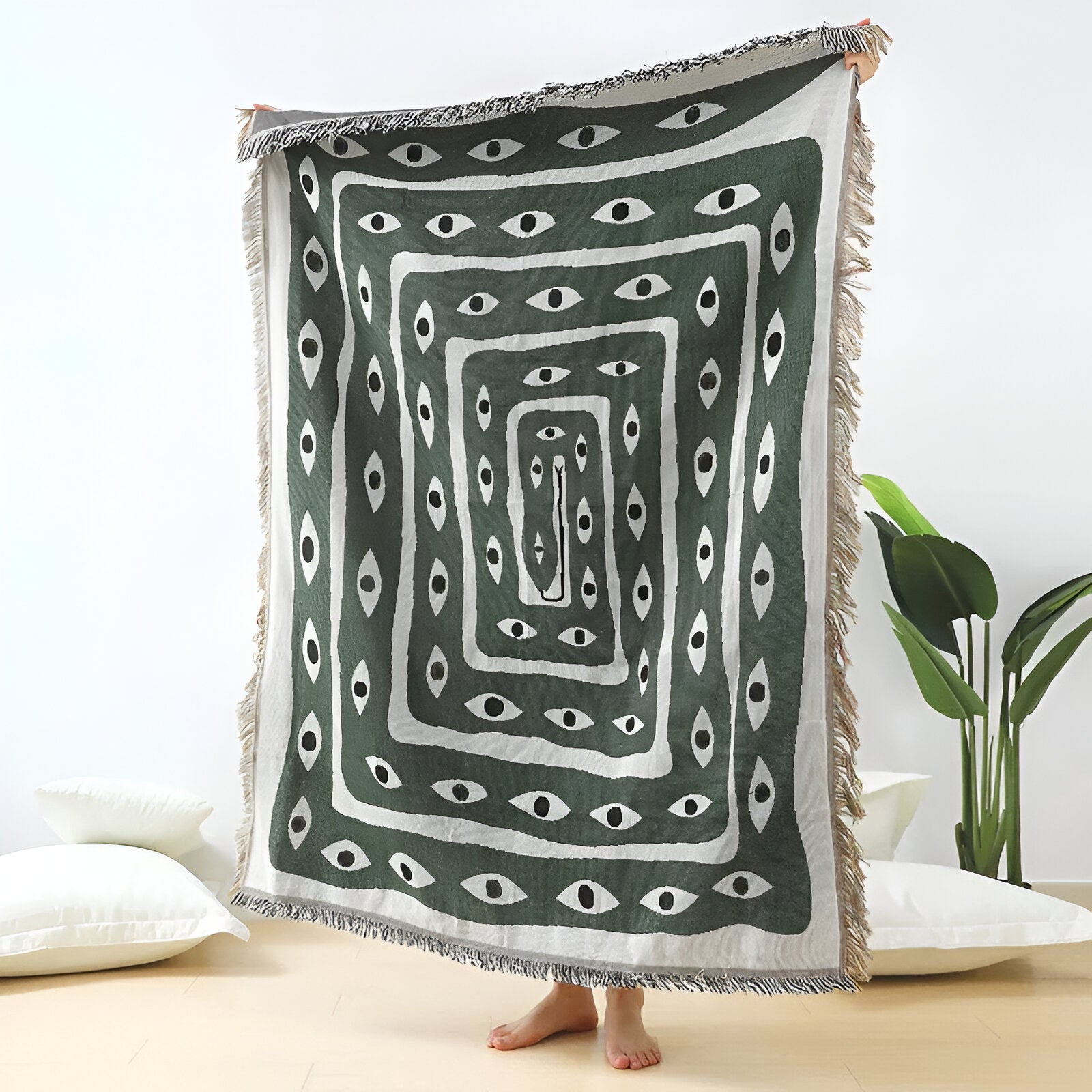 Cotton Throw Blanket, Soft Jacquard Woven Design, 150 x 125 cm, Cozy for Home and Outdoor Use-3
