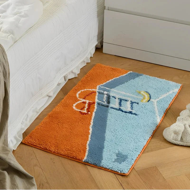Swimming Pool Design Non-Slip Bath Mat – Soft Tufted Bathroom Rug, 60 x 40 cm, Easy to Clean, Unique Cartoon Style-3